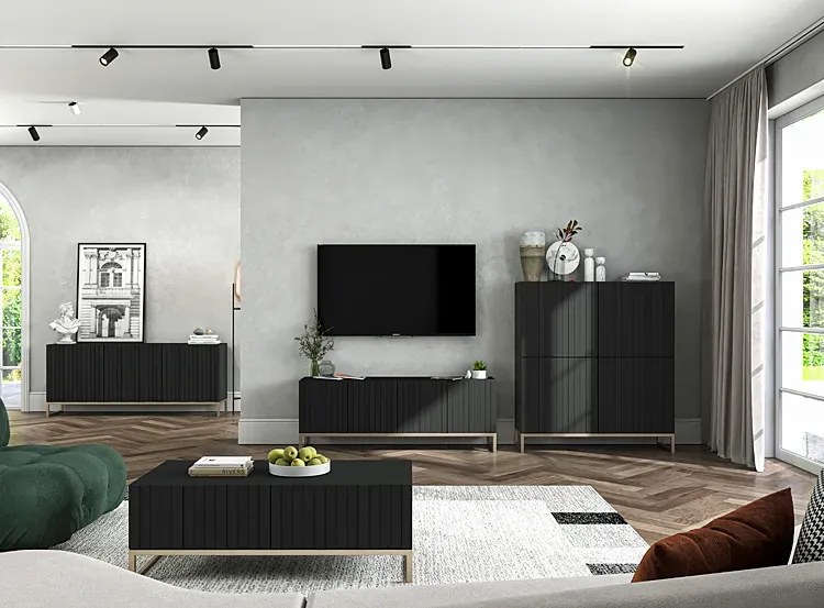 Czarna komoda z lamelowym frontem K4-R49