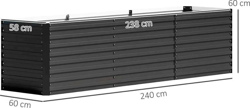 Outsunny Wysokie Grządki, otwarte dno, malowana proszkowo stal, 240 x 60 x 60 cm, Ciemnoszary