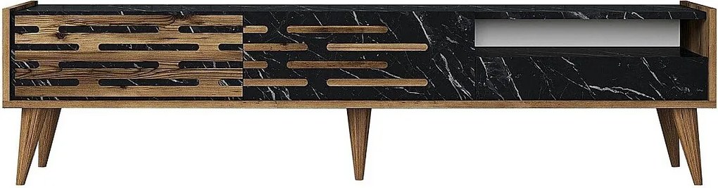 Stojak pod TV – 180 x 35 x 45 cm – Orzech, Czarny i Marmur – Melamina