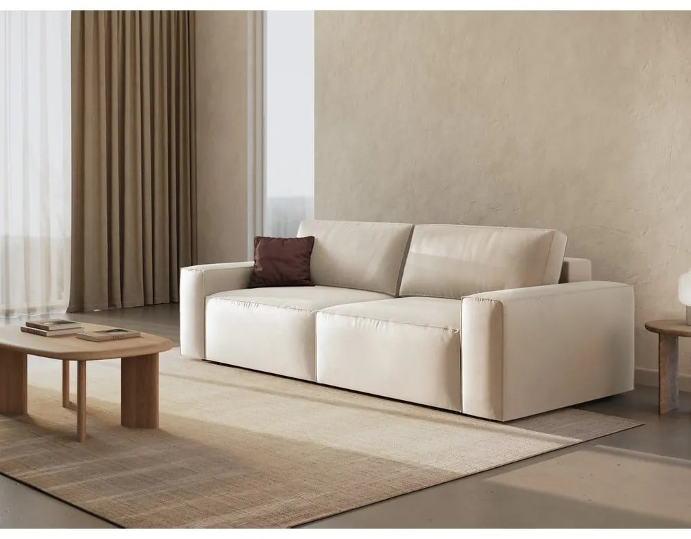 Beżowa aksamitna rozkładana/ze schowkiem sofa 247 cm Jodie – Micadoni