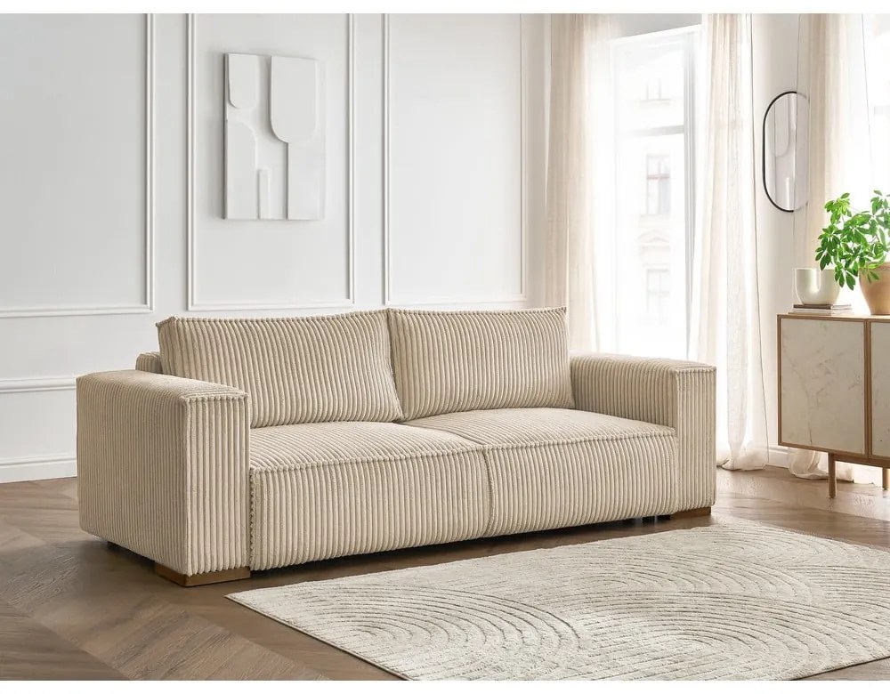 Jasnobrązowa sztruksowa rozkładana/ze schowkiem sofa 244 cm Chelsea – Bobochic Paris