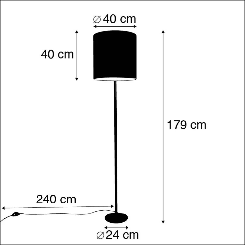 Lampa stojąca antyczny szary z aksamitnym abażurem niebieskim 40 cm - Simplo Retro Oswietlenie wewnetrzne