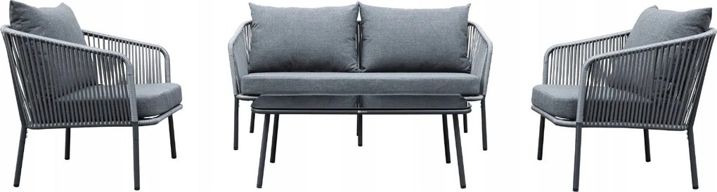 Zestaw mebli ogrodowych antracyt aluminiowa sofa 2 fotele stolik sznurowany