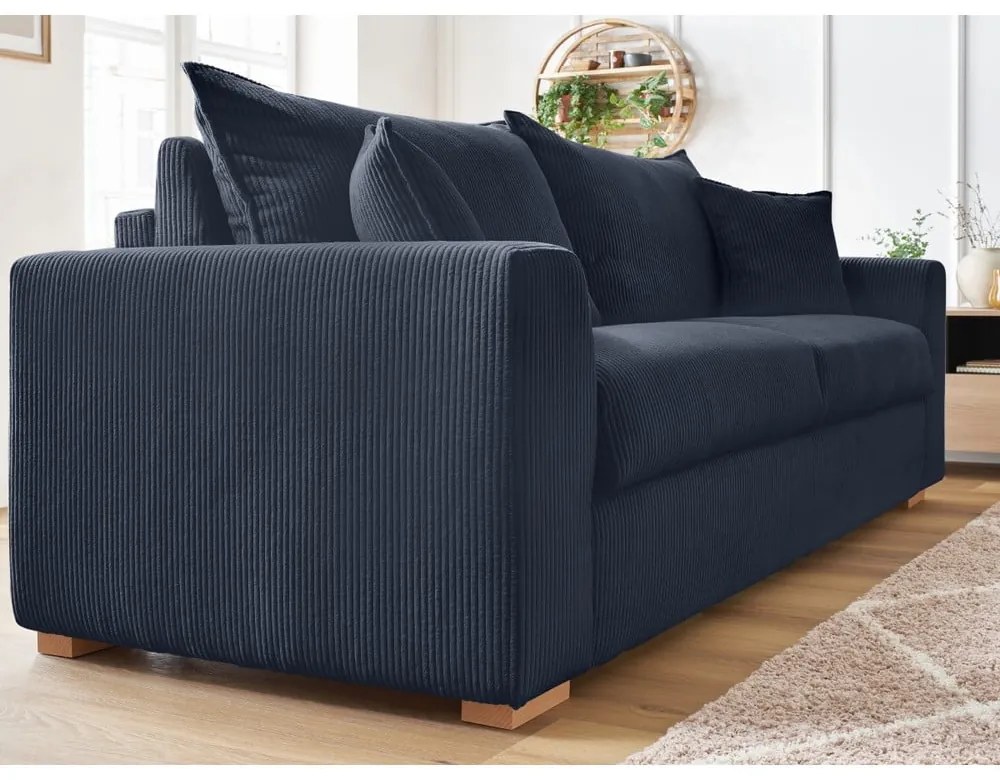 Ciemnoniebieska sztruksowa rozkładana sofa 225 cm Augustin – Bobochic Paris