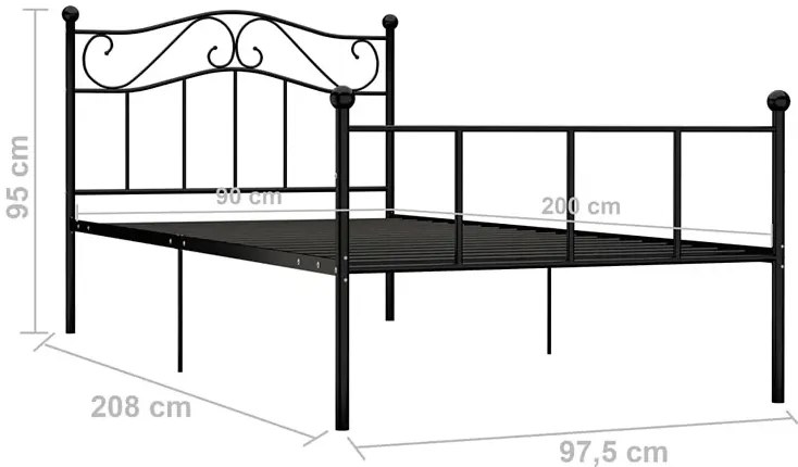 Czarne loftowe metalowe łóżko 90x200 cm P7-N13