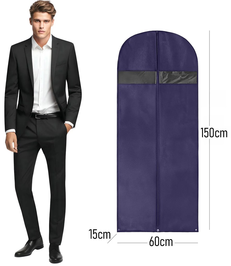 Granatowy Pokrowiec Ochronny na Odzież Baggi Long 150x60x15 cm - SEVERNO Home
