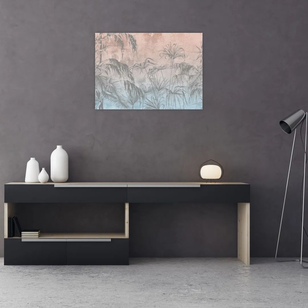 Obraz na szkle - Tropikalne rośliny na ścianie (70x50 cm)