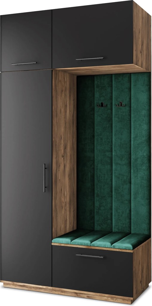 Masseno Garderoba REMA 120/240/60 cm Nowoczesna Szafa do Przedpokoju Dąb lefkas, MONOLITH 37 (Butelkowa zieleń)
