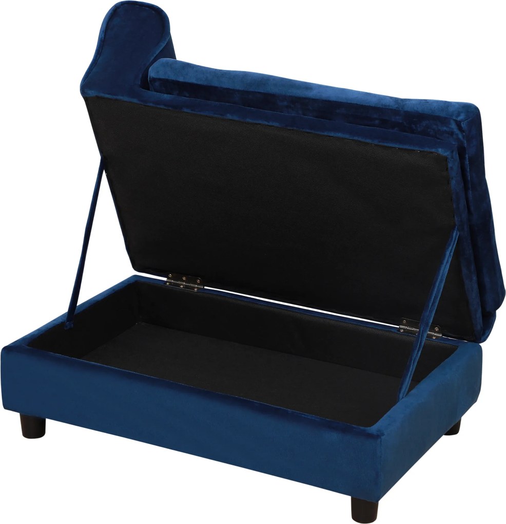 PawHut Sofa dla zwierząt ze schowkiem, miękką poduszką, nośność do 15 kg, pluszowe obicie, rama z twardego drewna, Niebieski | Aosom PL