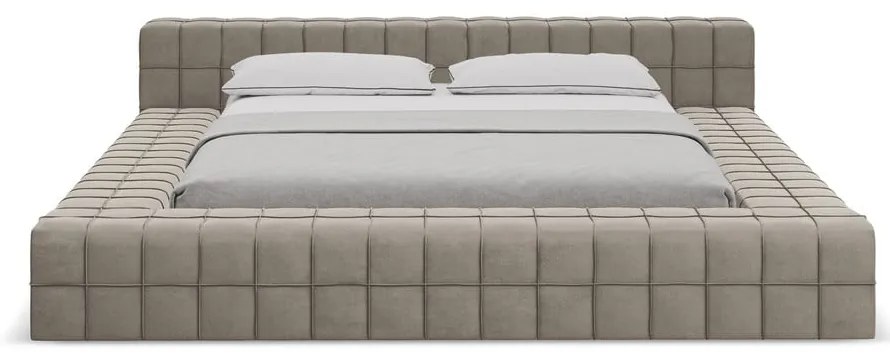 Szarobrązowe tapicerowane łóżko dwuosobowe ze stelażem 160x200 cm Akela – Makamii