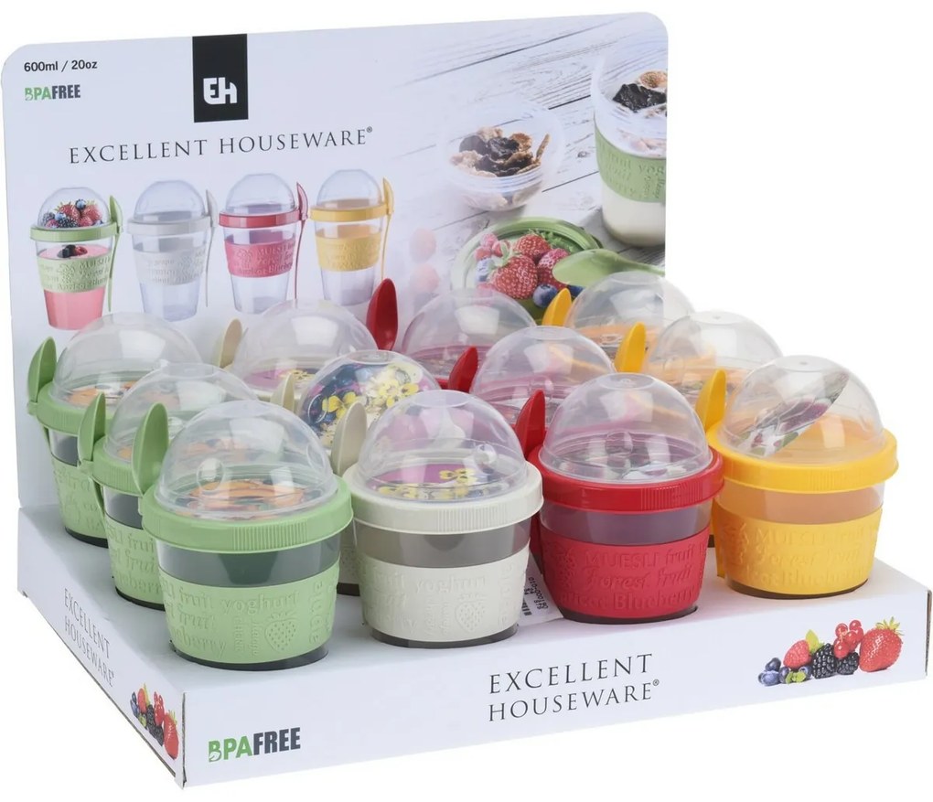 EH Kubek do jogurtu z łyżeczką, 600 ml,plastikowy, mix kolorów
