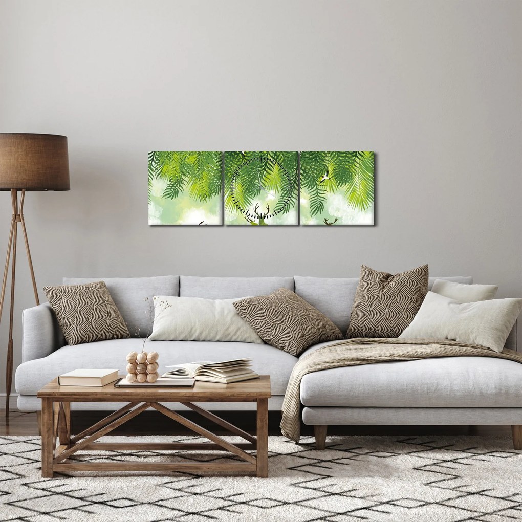 Obraz - Jeleń w lesie (z zegarem) (90x30 cm)