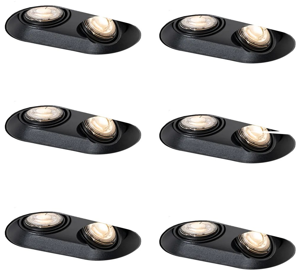 Zestaw 6 okrągłych reflektorów wpuszczanych czarnych GU10 50mm 2-punktowe - Hubs