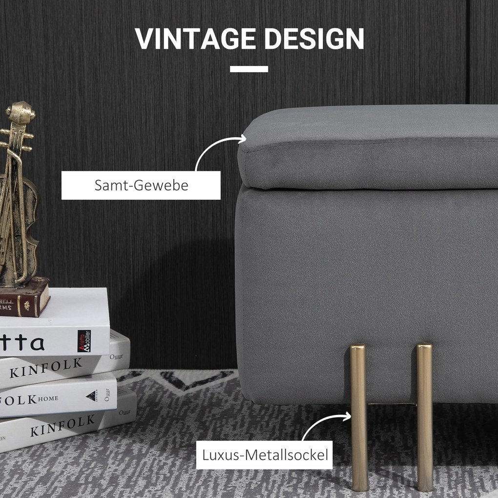 HOMCOM Ławka elegancka tapicerowana ławka ze schowkiem skrzynia z siedziskiem ciemnoszara