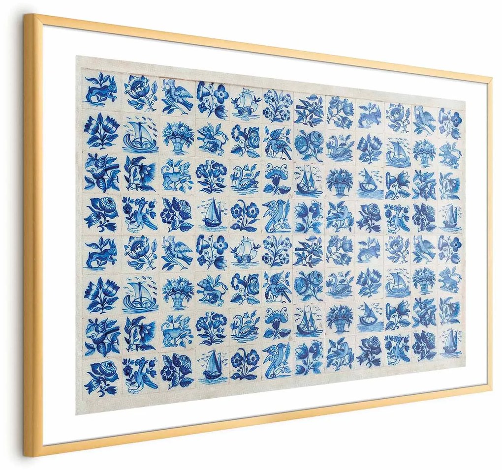 Plakat Płytki azulejos 90x60 cm z ramą złotą z marginesem ARTGEIST B