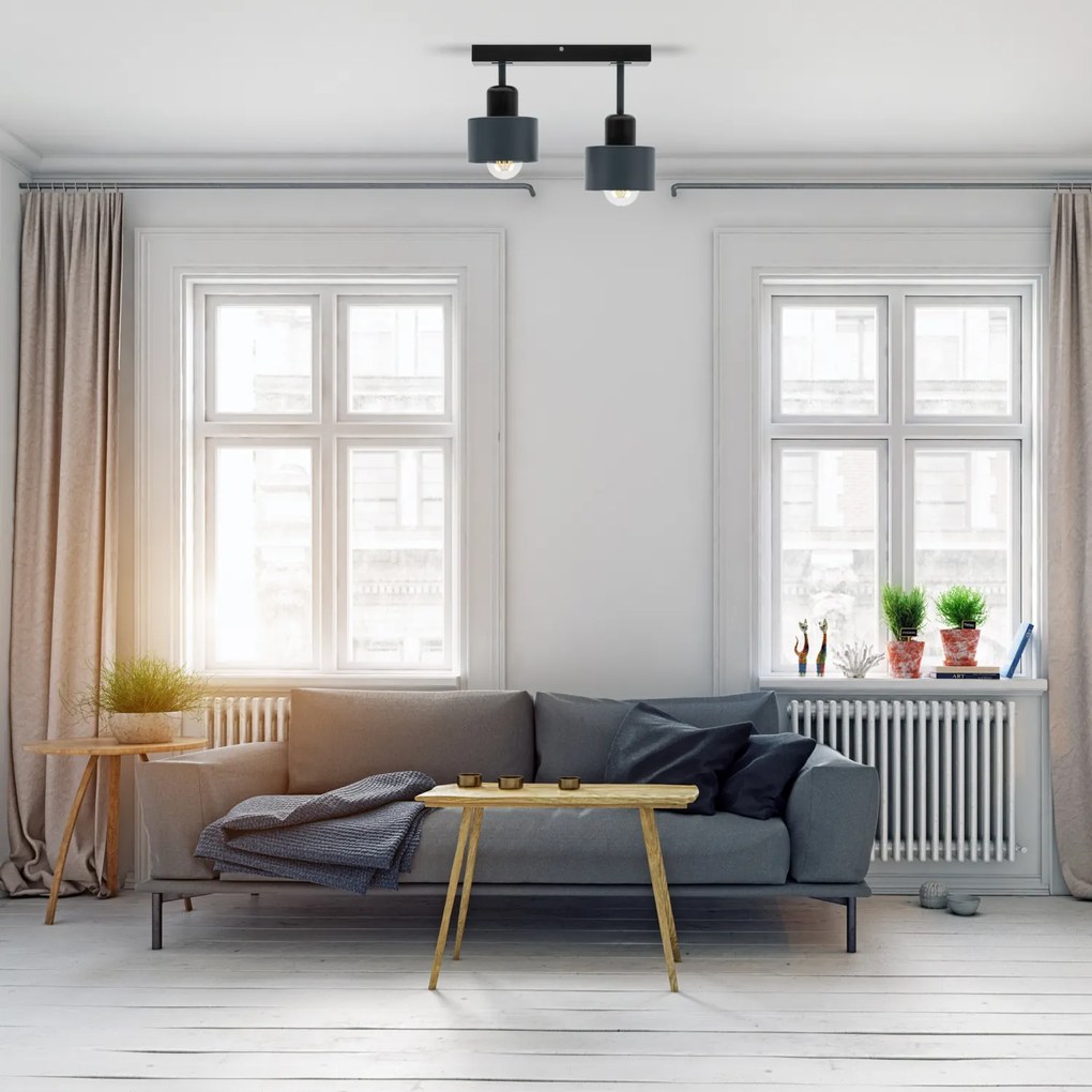 Antracytowo-czarna lampa sufitowa, dwupunktowy spot DAN30x7SC z drewna