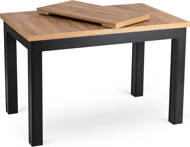 Zestaw Stół Rozkładany SKUBI 120-160 cm Dąb Craft/Czarny i 6 Krzeseł Tapicerowanych CHRIS Beżowych Nowoczesnych