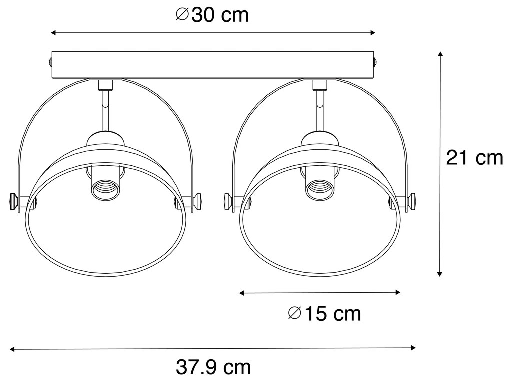 Industrialna lampa sufitowa czarna ze złotem 2-punktowa regulowana - Magnax