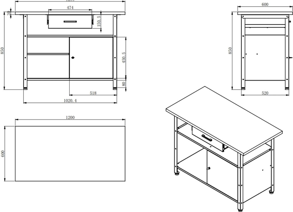 Stół warsztatowy z szafką i szufladą Eric czarny