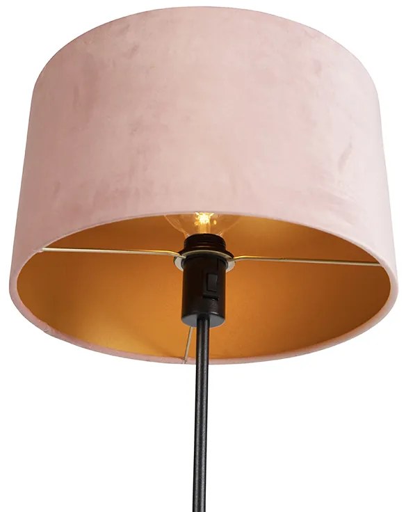 Lampa stojąca czarna z różowym aksamitnym kloszem ze złotem 35 cm - ParteWiejski/ Rustykalny / Vintage Oswietlenie wewnetrzne