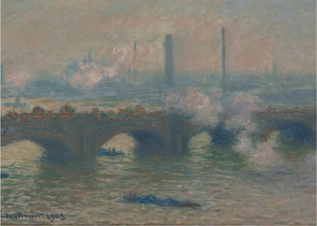 Obraz na szkle - Claude Monet, Waterloo Bridge, Gray Day, reprodukcje (70x50 cm)