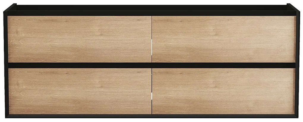 Szafka łazienkowa wisząca   pod umywalkę - Naturalny jasny i czarny - 150 cm - LANNICK