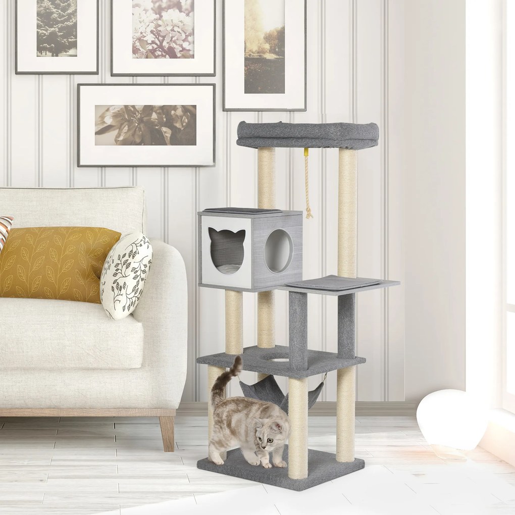PawHut wielopoziomowy drapak do ostrzenia pazurów dla kotów z hamakiem