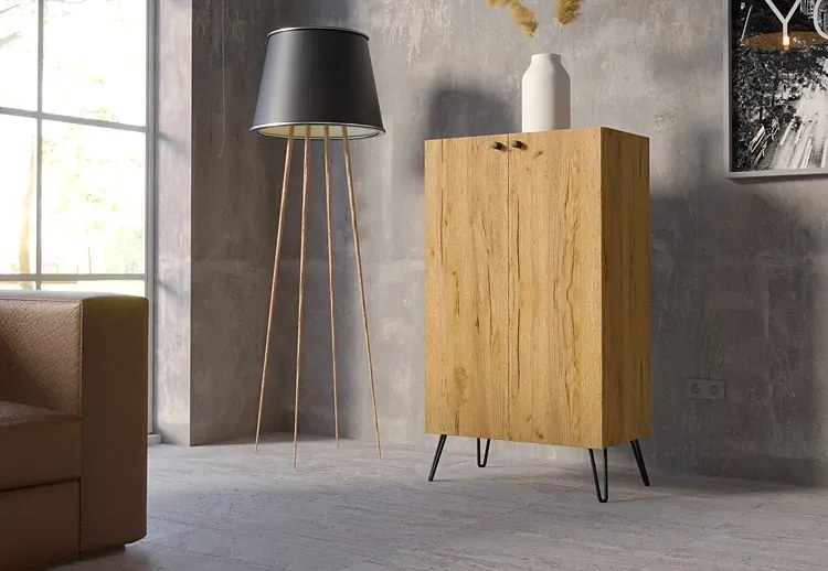 Wysoka komoda z półkami w stylu loft dąb craft - Zorina 4X