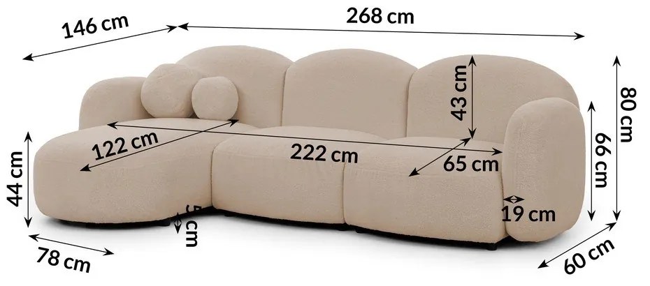 Jasnobrązowy narożnik z materiału bouclé (lewostronny/z szezlongiem) Orbit – Ropez