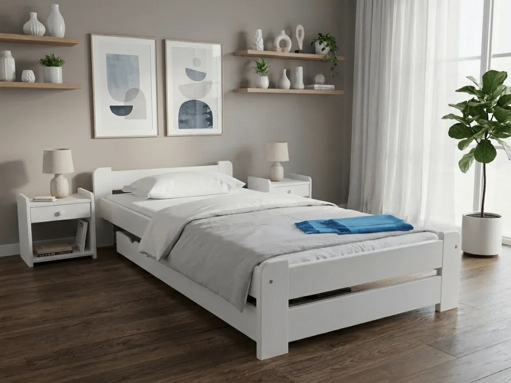 Łóżko Emily 90 x 200 cm, białe Stelaż: Ze stelażem listwowym rolowanym, Materac: Materac Deluxe 10 cm