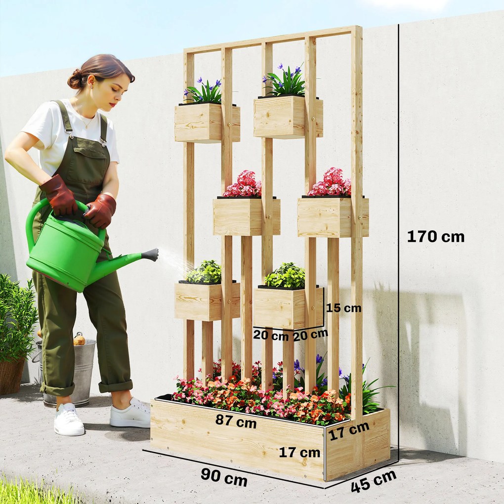 Outsunny Podwyższona grządka z kratownicą, drewniana skrzynia na rośliny, 90 x 45 x 170 cm | Aosom PL