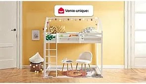 Łóżko domek na antresoli 90 x 190 cm – Lita sosna – Białe – TARZIA