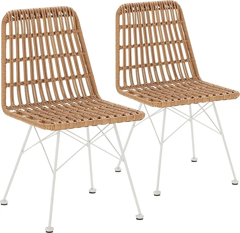 Pakiet dwóch krzeseł do jadalni lub ogrodu Aitana Ratan/Biały.