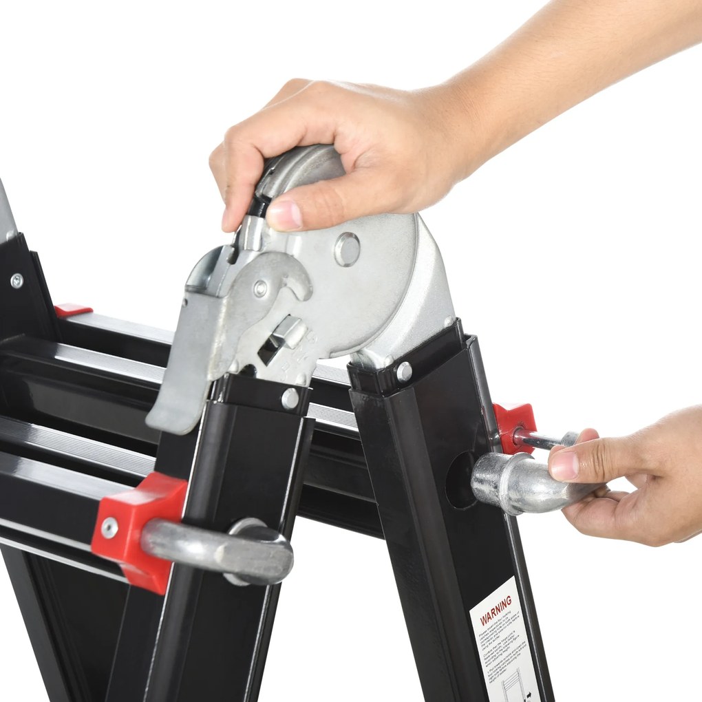 HOMCOM Drabina Teleskopowa, Antypoślizgowe Stopnie, do 150 kg, Aluminium, Czarno-Czerwona