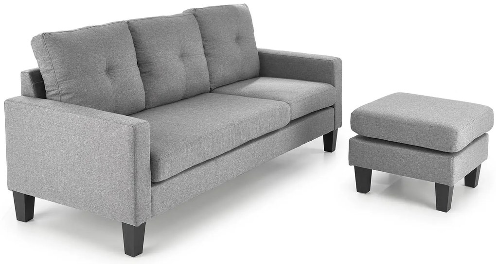 Popielata sofa z dostawianym podnóżkiem - Tuberosa