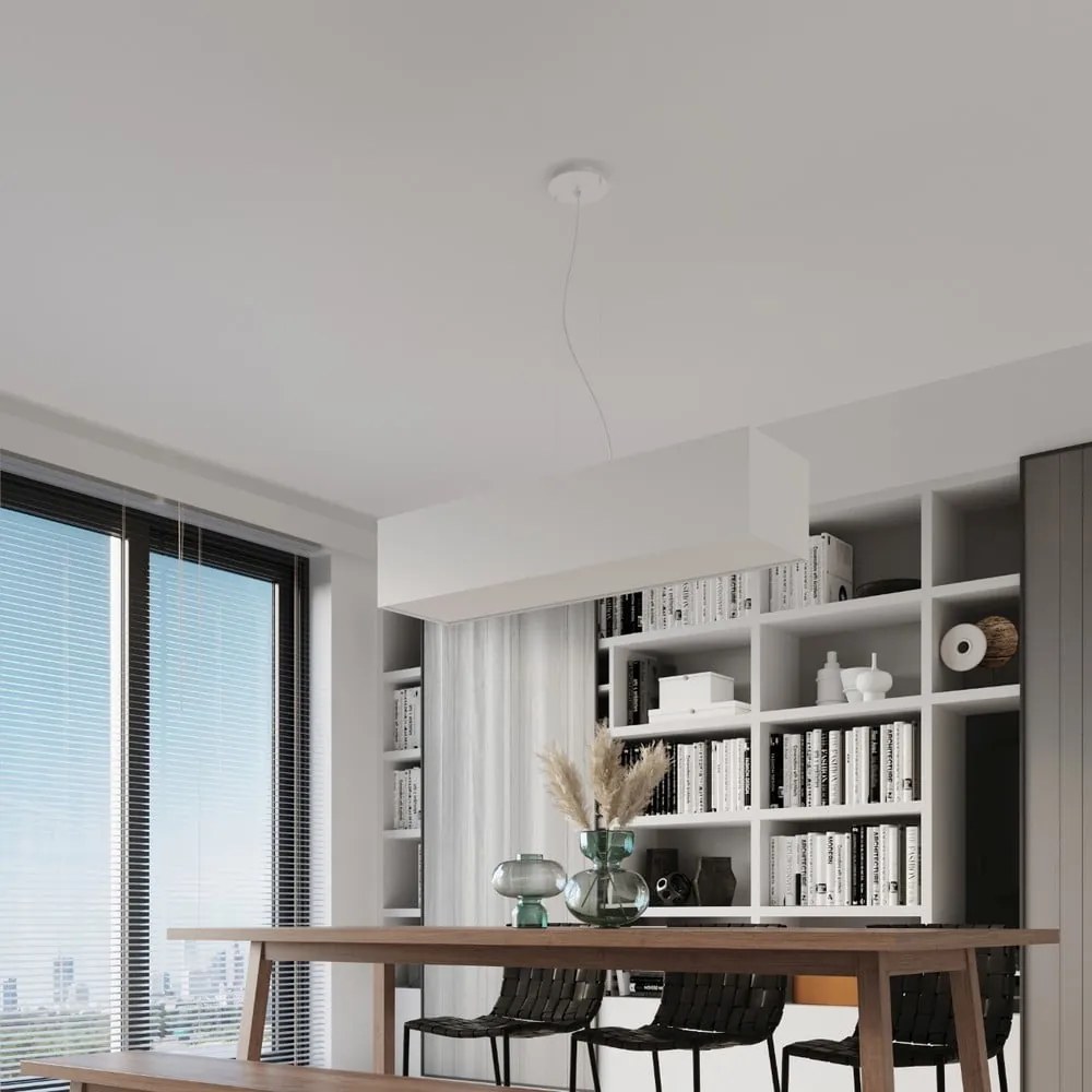 Biała lampa wisząca z tekstylno-szklanym kloszem Gryfin Bis – Nice Lamps