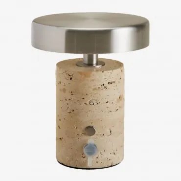 Bezprzewodowa Lampa Stołowa Led Do Użytku Zewnętrznego Z Żelaza I Naturalnego Kamienia Isasia Travertine - Sklum