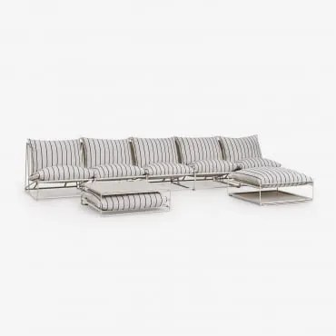 Zestaw Ogrodowy Z 5-częściową Modułową Sofą, Stolikiem Bocznym I Pufem Rozkładanym Amaro Kremowa Tapioca - Dark Blue - Sklum