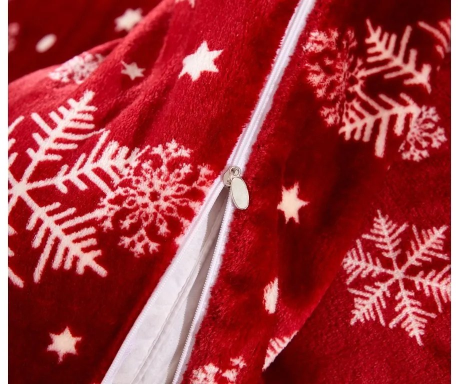 PrzytulneMieszkanie.pl PrzytulneMieszkanie.pl PrzytulneMieszkanie.pl Zestaw pościeli z mikropluszu SNOWFALL czerwony + prześcieradło z mikropluszu SOFT 180x200 cm białe, podwójne łóżko
