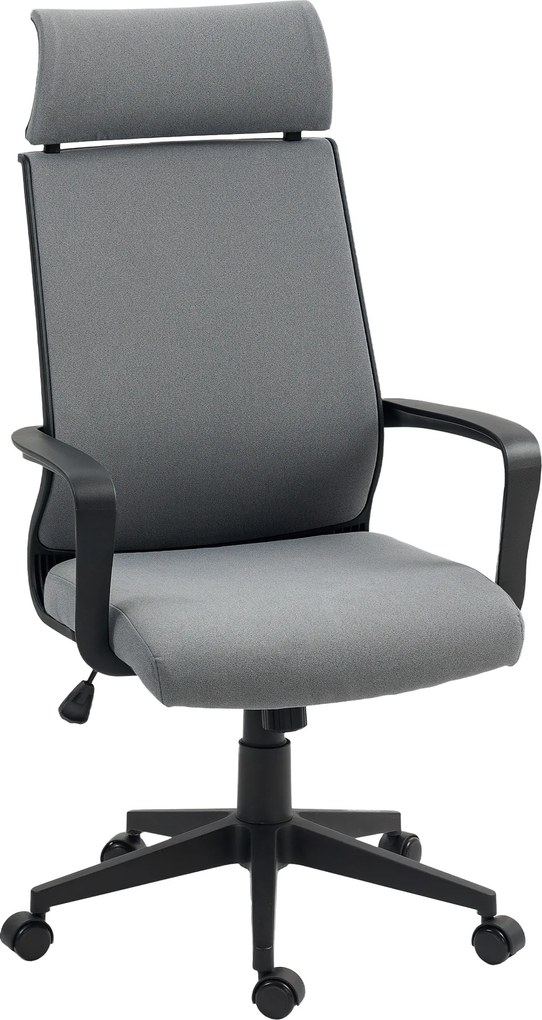 HOMCOM Krzesło biurowe z miękkim oparciem, kołami, podłokietnikami, regulowaną wysokością, wełna sztuczna, Szary