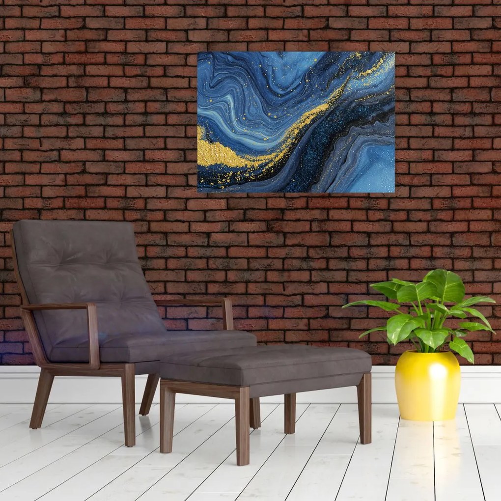 Obraz - Niebiesko-złota abstrakcja (70x50 cm)