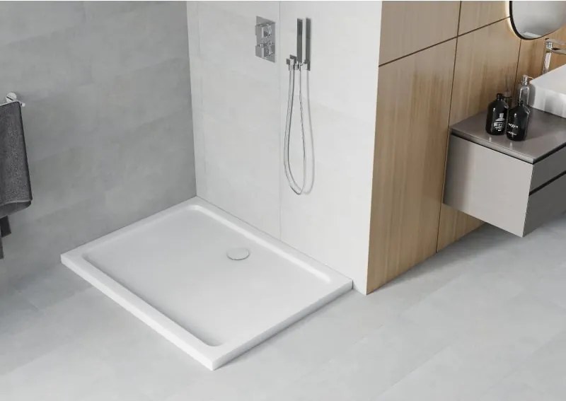 Mexen Flat brodzik prostokątny slim 90 x 80 cm, biały, syfon chrom - 40108090