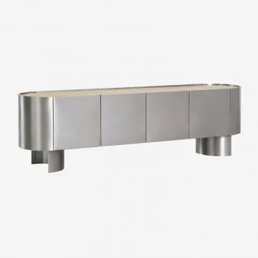 Szafka Rtv Ze Stali Nierdzewnej Luena ↔︎ 180 Cm & Travertine - Sklum