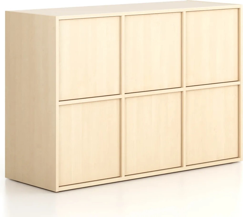Szafa biurowa FRAME, niska, 6x drzwi, 1299 x 450 x 881 mm, PUSH-lock, brzoza