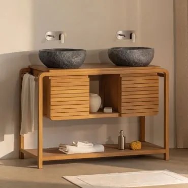 Zestaw Mebli Łazienkowych Bradley Z Drewna Tekowego 2 X Nieregularna Z Czarnego Cementu ↔︎40 Cm Fedro - Sklum