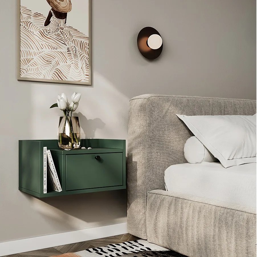 Szafka nocna WENA, wisząca, z szufladą i półką z lewej Aura, 50x27x35 cm, Cappuccino