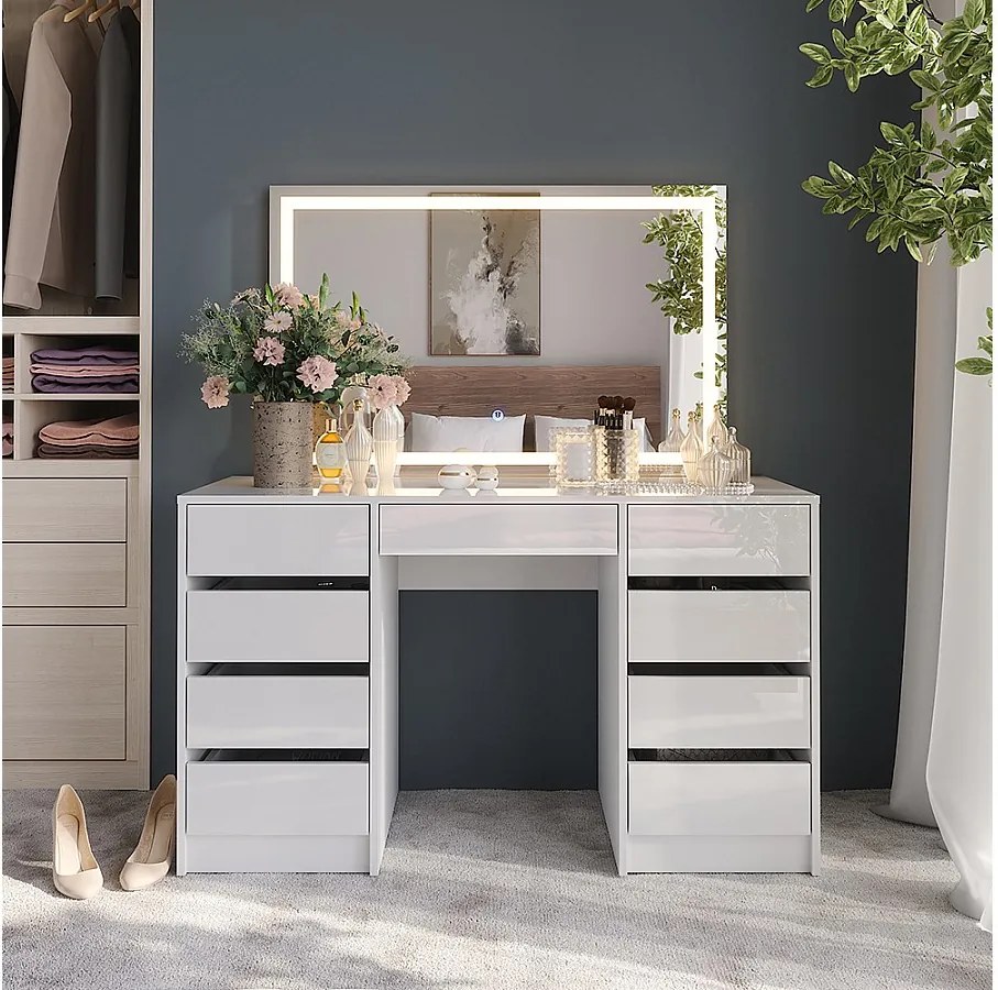 Stół toaletowy biały/biały wysoki połysk 128.2x50.1x76 sherry