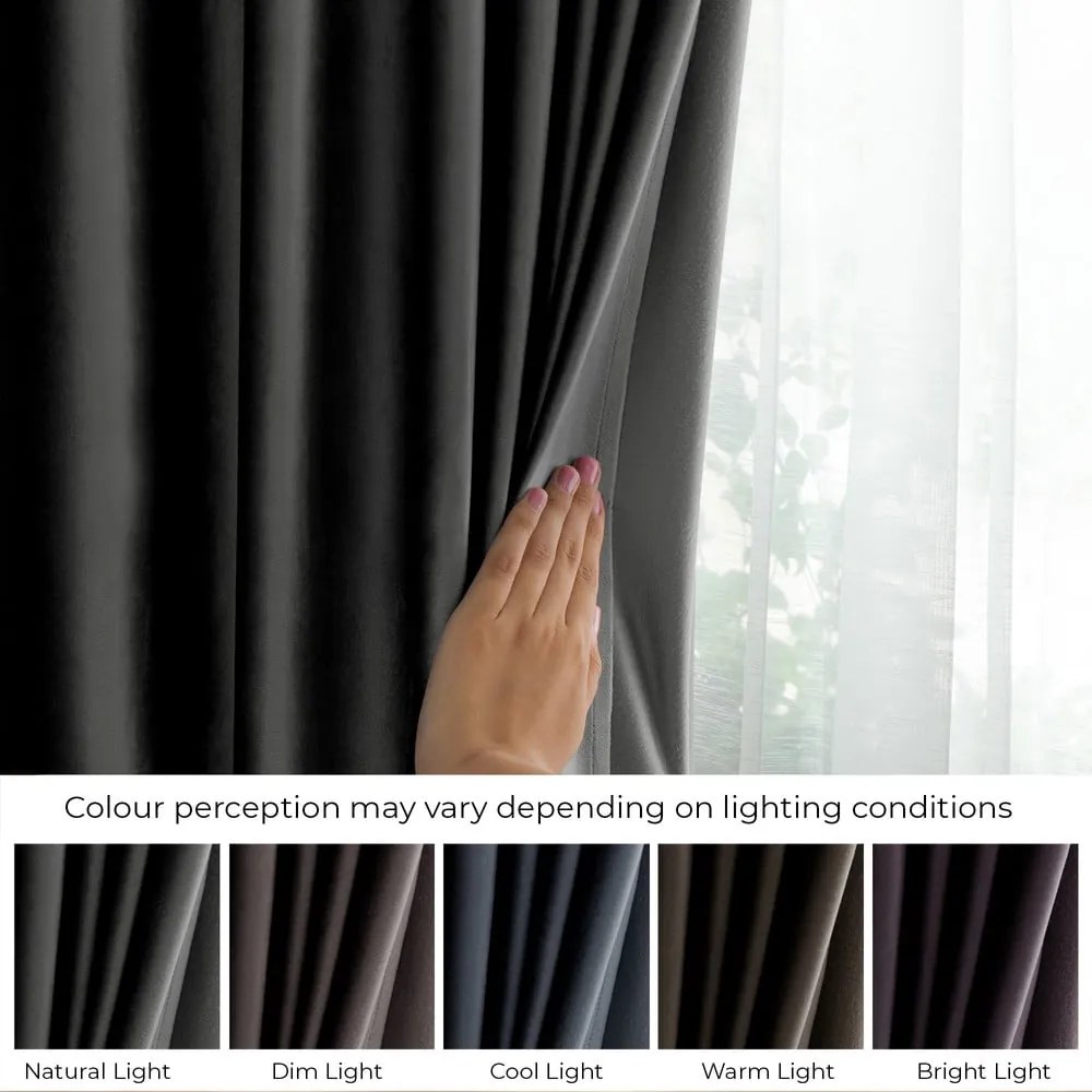 Ciemnoszara aksamitna zasłona częściowo zaciemniająca (dimout) 140x270 cm Eyelets – Restilo