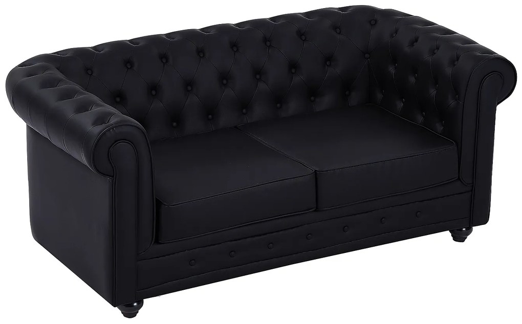 Kanapa 2-osobowa z czarnej ekoskóry - CHESTERFIELD