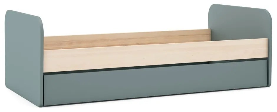 Szarozielone łóżko dziecięce w dekorze sosny z wysuwanym łóżkiem ze schowkiem i stelażem 90x200 cm Esteban – Marckeric